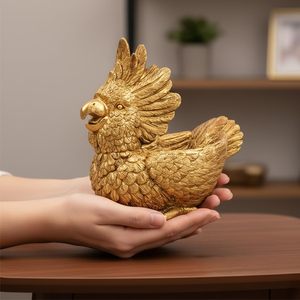 Estatua de Loro de Resina Dorada, Escultura Nórdica 100% Hecha a Mano, Decoración de Mesa para Interiores del Hogar - Product Image 3