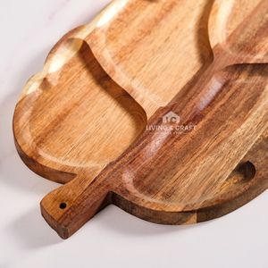 Plateau de service en bois d'acacia en forme de feuille, fait main, écologique et durable, pour fromages, fruits, apéritifs, repas à la maison - Product Image 2