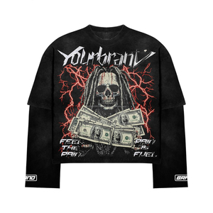 Camiseta Oversize de Hombre Estilo Streetwear Personalizada, 250 Gsm, con Pedrería, Efecto Desgastado, Lavado Ácido, Corte Cuadrado, Vintage - Product Image 4