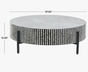 โต๊ะกาแฟโบราณสไตล์โมเดิร์นฝังกระดูกสีดำและสีขาว งานแฮนด์เมดสุดหรู พร้อมฐานโลหะสีดำสำหรับจัดเก็บและตกแต่ง - Product Image 4