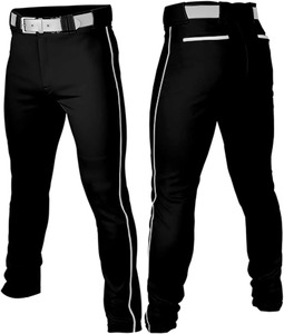 Pantalon de baseball noir pour homme, coupe ajustée, en polyester anti-humidité, avec ceinture, couleur unie, grandes tailles, protection UV, bandes latérales - Product Image 1