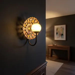 Vintage Floral Bronze Traditional LED <b>Wall</b> Shelf Decorative <b>Sconce</b> Recessed Hanging Light Glass Shade Dining Room - Product Image 3