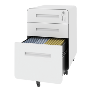 Armoire de classement mobile à 3 tiroirs blanche pour bureau à domicile, entièrement en acier, avec roulettes et serrure, entièrement assemblée - Product Image 4