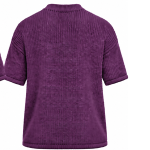 T-shirt tricoté pour homme violet prune, à manches courtes, col rond, texturé, décontracté, imprimé personnalisé, streetwear, mode estivale, vente en gros - Product Image 2