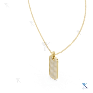 Yellow Gold Lab Grown Diamond Pave <b>Dog</b> <b>Tag</b> Pendant Necklace Minimalist Design Unisex Everyday Wear Wedding Anniversary Gift - Product Image 4