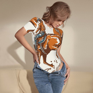 Saiise Cowboy Riding Horse <b>Pattern</b> Women's Short-Sleeved Onesie Round Neck Pajamas Stretchy Bodysuit with Snap Closure-XX-Large - Product Image 4