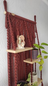 Red Wine Color Macrame Wall Hanging Storage Shelf For Perfumes <b>Small</b> Bottles And Accessories Multi Purpose Shelf From India - Product Image 5