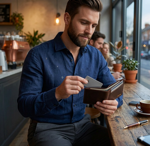Cartera Minimalista Delgada de Cuero PU Wriza Cowherd, con Bolsillo Frontal para Tarjetas Bancarias, Diseño Vintage Marrón para Hombre y Mujer - Product Image 5