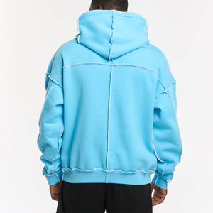 Sudadera con Capucha Azul Claro para Hombre, Oversize, de Forro Polar, Casual, con Parches, Manga Regular, Transpirable, 100% Algodón, con Bolsillo, para Invierno - Product Image 4