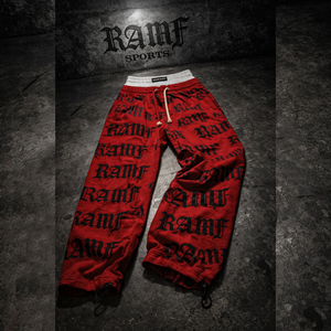 Pantalon de survêtement baggy en molleton 100 % coton OEM pour homme, coupe large, double taille, imprimé, effet vieilli, rouge, fabriqué par le producteur - Product Image 5