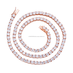Collier tennis rond brillant avec pierres serties à griffes, chaîne ton rose, bijoux pour femme, mode de luxe, vente en gros et au détail - Product Image 1