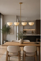 Lustre LED linéaire en laiton de style Mid-Century Designer, 4 lumières, suspension pour îlot de cuisine, abat-jour minimaliste en forme de bol, luminaire de plafond