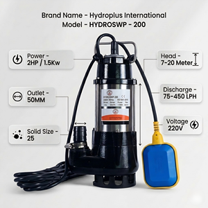 ปั๊มจุ่มใต้น้ำสำหรับน้ำเสีย Hydroplus International 2 แรงม้า ขนาดท่อ 50 มม. สำหรับงานหนัก/ปั๊มระบายน้ำเสีย 220V สำหรับใช้งานในอุตสาหกรรม - Product Image 2