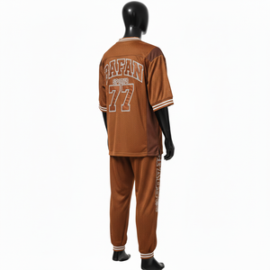 Ensemble de pantalon et maillot en mesh polyester respirant pour homme, 180 GSM, vêtements de sport, panneau contrastant marron, logo brodé personnalisé, ensemble 2 pièces pour homme - Product Image 5