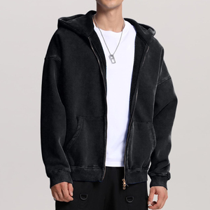 Sweat à capuche pour homme de haute qualité, entièrement zippé, en coton, effet délavé, personnalisable avec broderie, pour garçons. - Product Image 1