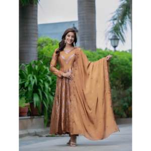 Vestido de fiesta para mujer de diseñador con juego de trabajo bordado de secuencia Dupatta - Product Image 2