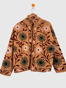 Veste en lin brodée florale à col châle et manches longues, style Prairie Chic, grande taille, pour femme, collection printemps - Product Image 1