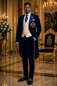 Traje de esmoquin para hombre, talla grande, marrón y azul, bordado a mano, con lentejuelas pesadas, estilo militar, para boda - Product Image 2