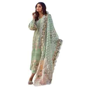 Новинки: Летняя распродажа пакистанских топов-бестселлеров – 3-х предметные комплекты сальвар-камиз из необработанной ткани лоун для женщин. - Product Image 1