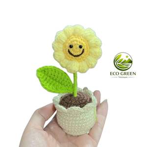 Crochet Flower Pot Forget Me Not with Heart Handmade for Gift Cute <b>Desk</b> Decor for Mom Stress Relief 100% Polyester - Product Image 3