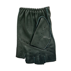 Gants de conduite unisexes mi-doigts en cuir de mouton vert compatibles écran tactile pour le cyclisme et l'équitation avec sangle de poignet et grip - Product Image 2