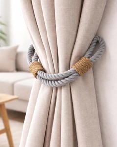 Gray Cotton Rope <b>Curtain</b> Tiebacks: Handmade Jute Decor, Boho Nautical Style - Product Image 1