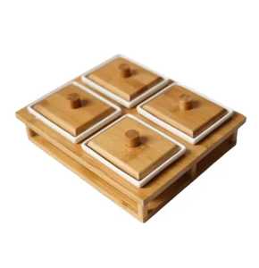 Panier à fleurs rond pliable en bois, plateau à fruits secs multi-compartiments, plateau de service pour noix en bois sculpté à la main - Product Image 4