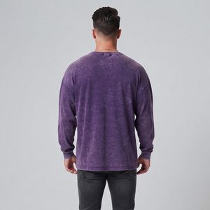 Camiseta de manga larga holgada para hombre, estilo vintage, lavado a la piedra, de algodón grueso, cuello redondo, informal, estilo urbano - Product Image 2