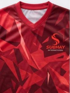 Maillot de football pour homme Subhay International, rouge, à col en V géométrique, respirant, en polyester, coupe classique, pour toutes les saisons - Product Image 1