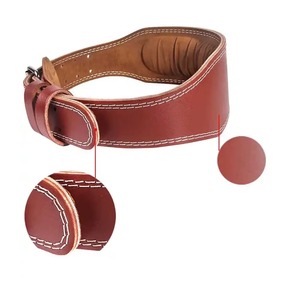 Cinturón de Levantamiento de Pesas de Cuero Genuino de Vaca, Hebilla Roja Rectangular Plateada, Duradero, Moldeado en una Sola Pieza, Estilo Casual - Product Image 5