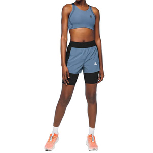 Shorts de course taille haute pour femme, bleu et noir, 100 % coton, anti-boulochage, coupe classique, taille élastique avec poches, motif uni - Product Image 1