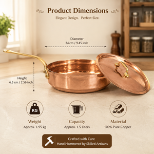 100% Pure Copper Sauce Pan with <b>Lid</b>, Handmade Copper Saucepan, Premium Chef Cookware, Kitchen Cooking <b>Pot</b>, OEM ODM Wholesale - Product Image 5