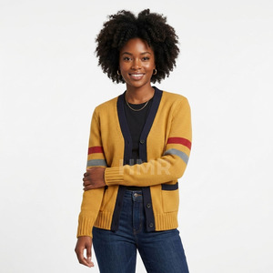 HMR Knitted Solid Sisterhood Acrylic Winter Sorority Varsity Women Clothing Vintage Mustered <b>Cardigan</b> <b>Sweater</b> - Product Image 1
