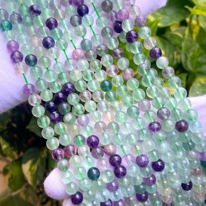 Cuentas redondas lisas de fluorita natural de 4MM 6MM 8MM 10MM, cuentas sueltas de fluorita para la fabricación de joyas, collares y pulseras. - Product Image 5