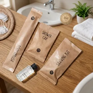 Eco Friendly Biodegradable Disposable Hotel Amenities <b>Set</b> with Moisturizing Mini Shower Gel Shampoo Straw Toothbrush <b>Soaps</b> - Product Image 5