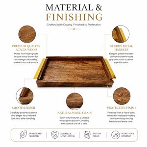 Premium Wooden Serving Tray with Metal Handles | Ramadan Eid Food Serving Tray Decorative Giveaway <b>Gift</b> for Home Dining Decor - Product Image 5