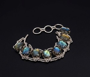 Labradorite Silver <b>Bracelet</b>, Natural Labradorite Gemstone <b>Bracelet</b>, Sterling Silver <b>Bracelet</b>, <b>Blue</b> Flash <b>Crystal</b> <b>Bracelet</b>, Boho - Product Image 3