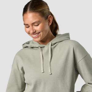 Sweat à capuche court pour femme rue logo personnalisé à manches longues vêtements tricotés couleur vert sauge clair logo de broderie personnalisé sweat à capuche pour femme - Product Image 2