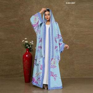 Floral Chiffon Abaya <b>Shrug</b> With Flowing Silhouette, Modest Layered Wear, Soft Drapape, Elegant Borders, Contemporary Style - Product Image 3