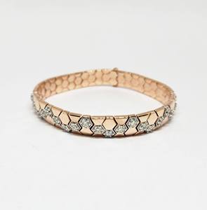 Elegante Pulsera de Tenis con Patrón de Panal de Abeja en Oro de 14K, Adornada con Diamantes VS Cultivados en Laboratorio con Certificación IGI, para Hombres y Mujeres - Product Image 1