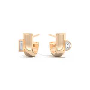 Pendientes de Aro Asimétricos con Diamantes Cultivados en Laboratorio, Engastados en Bisel, Modernos, Escultóricos, Minimalistas, para Uso Diario, Oro de 10K, 14K, 18K - Product Image 1