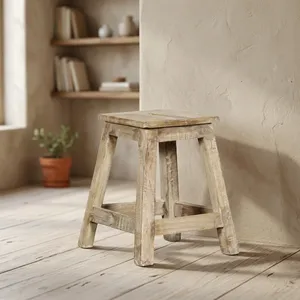 Rustic Solid <b>Wood</b> <b>Stool</b> Reclaimed <b>Wood</b> Furniture for Living Room Home Decor Durable Antique Style Seating - Product Image 6