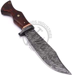 Nouvelle édition, couteau de chasse d'extérieur à lame fixe de 12 pouces, fait main, en acier Damas, type Bowie, avec manche en bois de rose, couteau de survie et de camping - Product Image 1