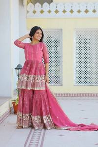 Costume indien Salwar Kameez de créateur pakistanais vêtements ethniques pour femmes en Georgette, broderie à la main - Product Image 4