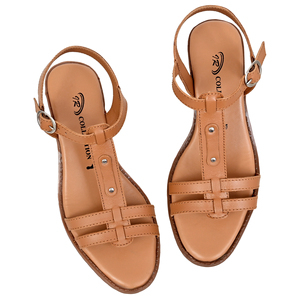 IR COLLECTION Sandalias de tacón de bloque con correa en T de cuero genuino para mujer, con punta abierta, hebilla en el tobillo y amortiguación para mayor comodidad - Product Image 5