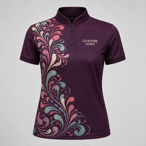 เสื้อโปโลคอจีนผู้หญิงสีชมพูพลัมแบบมีลายตกแต่ง แห้งเร็ว ระบายอากาศได้ดี แขนสั้น รุ่น WPS-0842 - Product Image 2