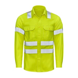 Camisa de Trabajo Unisex de Alta Visibilidad, Manga Larga, Transpirable, Impermeable, Resistente al Viento, de Algodón, Uniforme de Seguridad Reflectante, Amarilla - Product Image 1