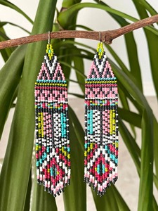 Nouvelles boucles d'oreilles créoles longues faites à la main pour femmes, en perles de verre et perles de rocaille, bijoux de mode - Product Image 4