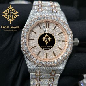 Montre mécanique Iced en or rose, incrustée de diamants, avec affichage de la date, style bijou - Product Image 5