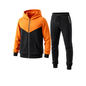 Conjunto Deportivo para Hombre en Naranja y Negro, Sudadera con Cierre y Pantalones Jogger, Corte Ajustado, Ropa Deportiva Informal para Gimnasio, Entrenamiento y Running - Product Image 1